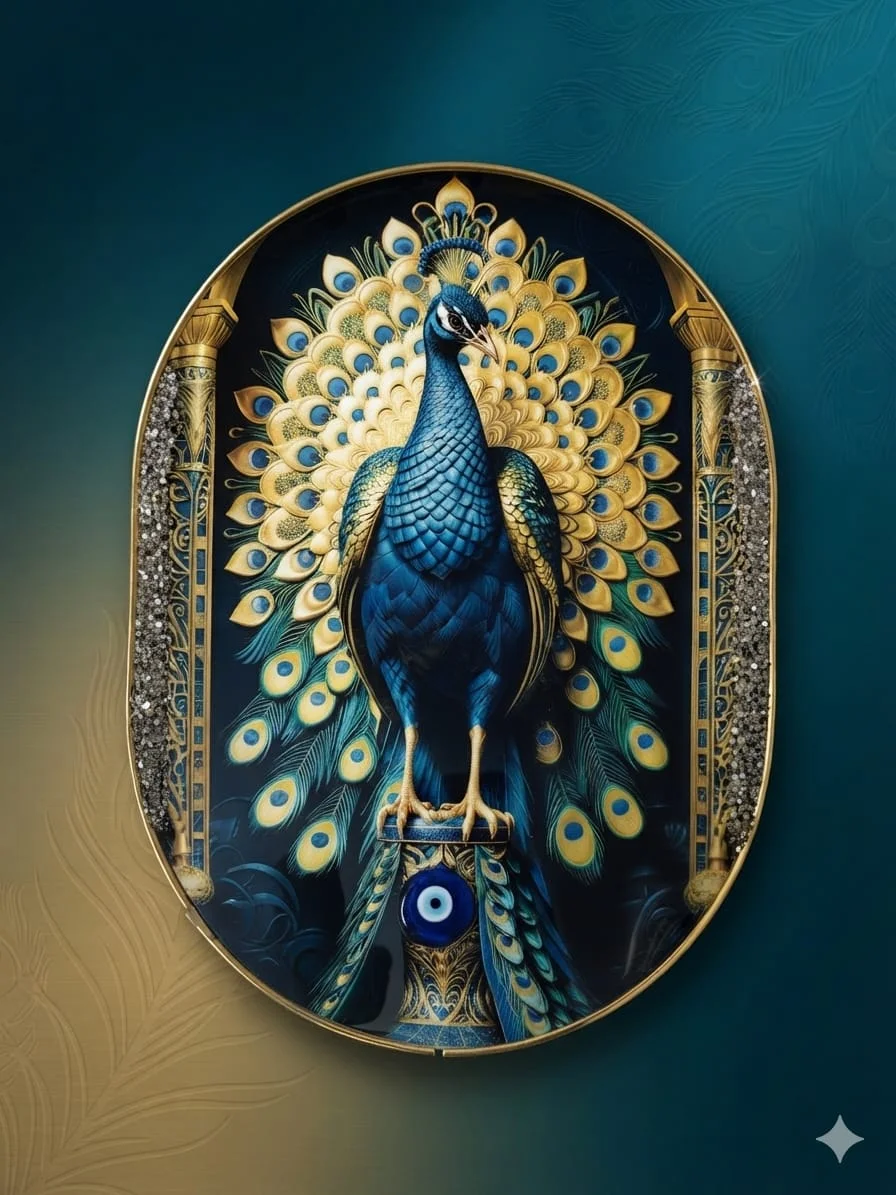 Peacock Picture Frame with Pyrite Wealth & Prosperity Crystals
