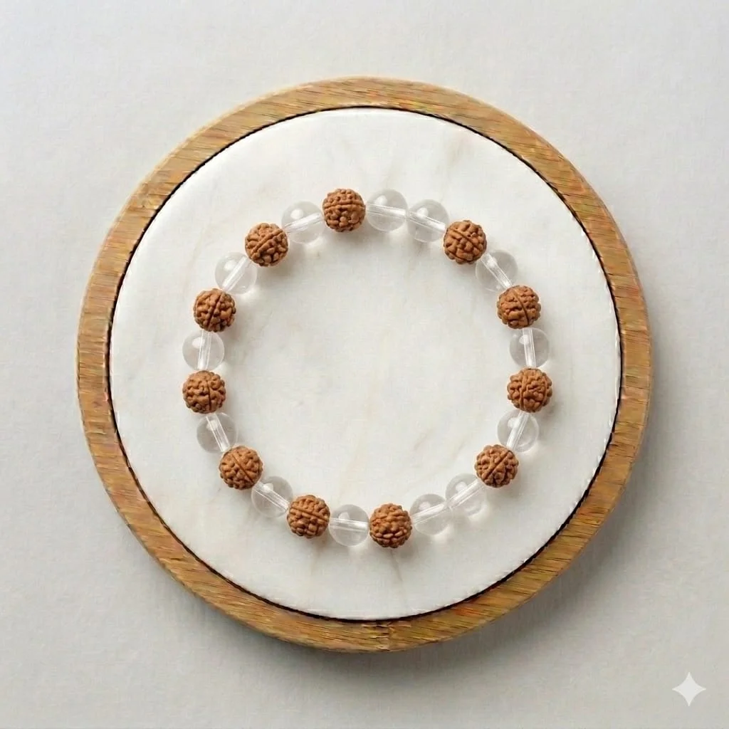 Rudraksha & Clear Quartz (Sphatik) Spiritual Bracelet